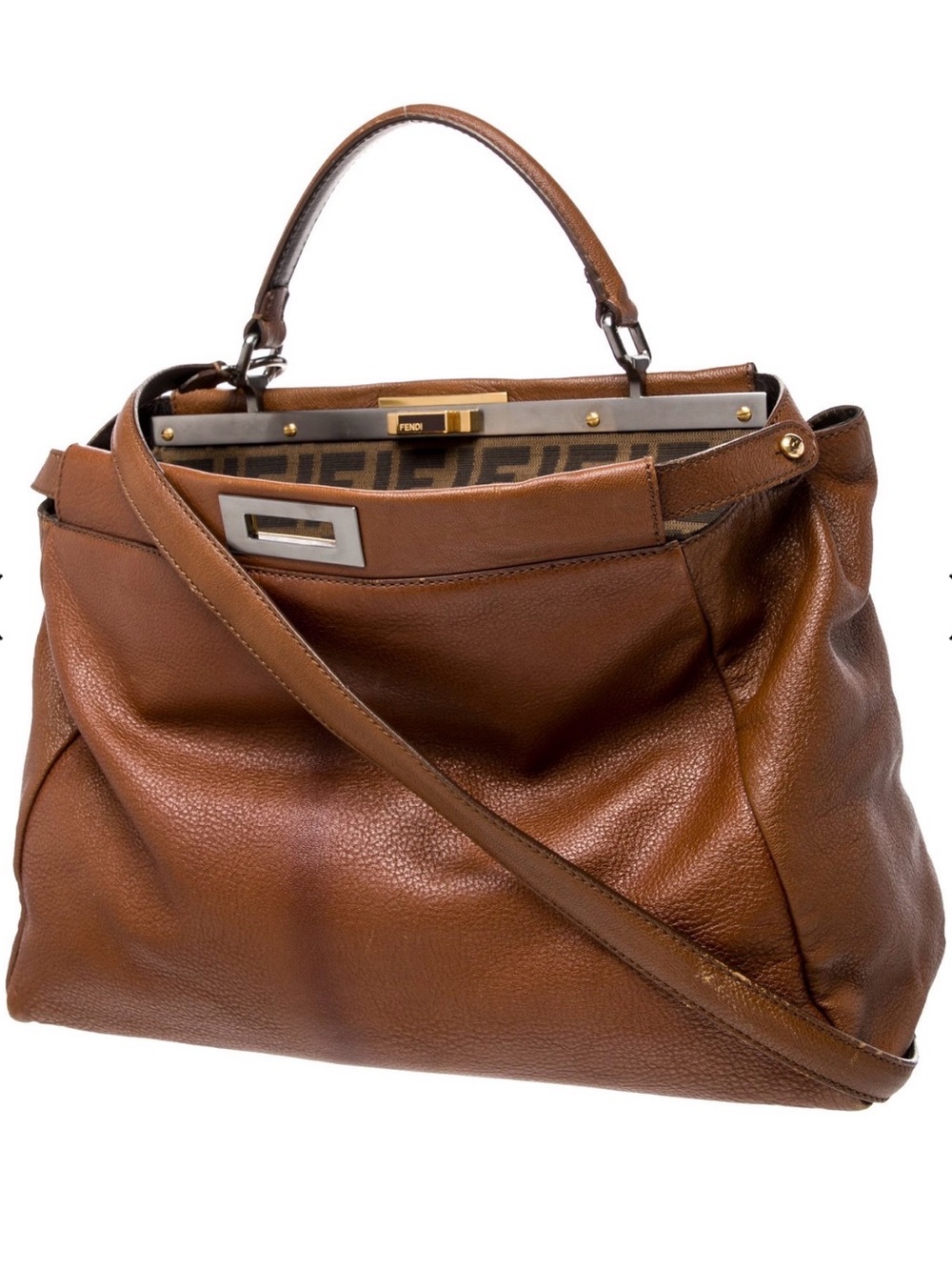 Fendi top handle peekaboo brown ombré bag authentic Zucca lined clean dust bag - Picture 2 of 16
